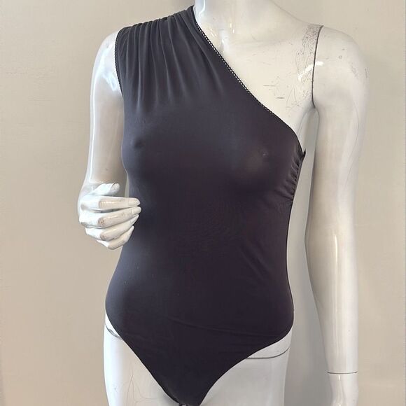NWOT Miaou Jade Grey Black Jersey One-Shoulder Bodysuit Revolve FWRD Shopbop - Picture 5 of 6